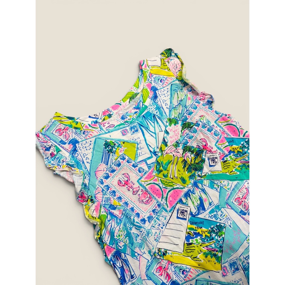 Lilly Pulitzer Womens Small Postcard Print Palm Beach Cotton Shift Dress Multi - Picture 2 of 4